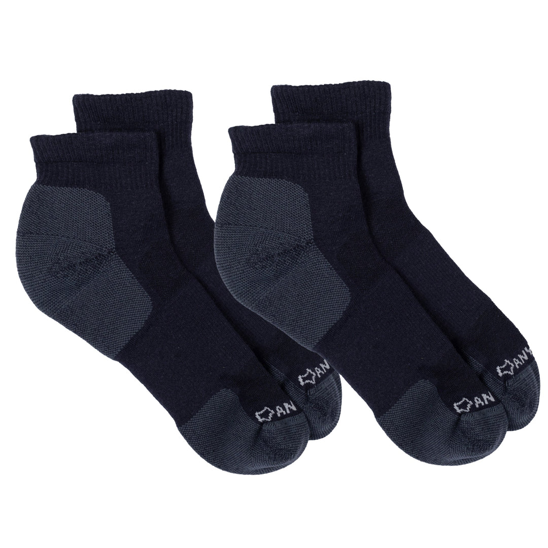 Anywear Essential Lightweight Quarter Crew Sock - 2 Pack Black/Black L/XL - Fox River