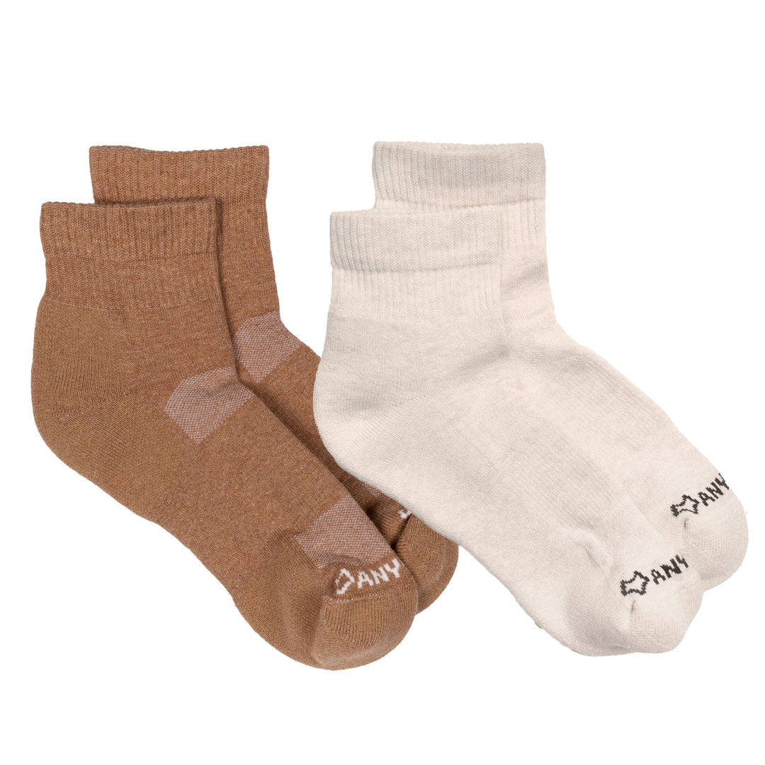 Anywear Essential Lightweight Quarter Crew Sock - 2 Pack Coffee/Linen S/M - Fox River