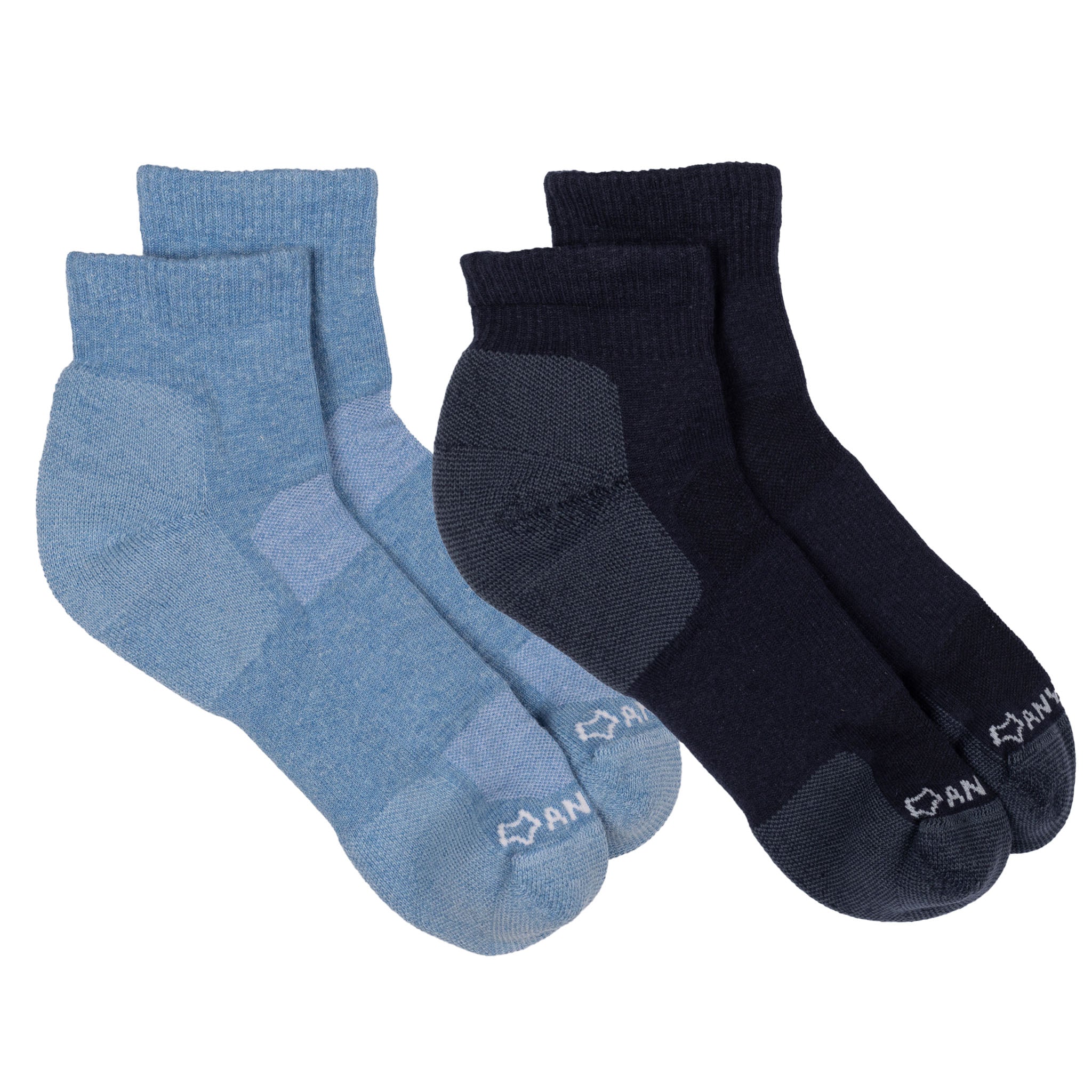 Anywear Essential Lightweight Quarter Crew Sock - 2 Pack Ice/Navy L/XL - Fox River