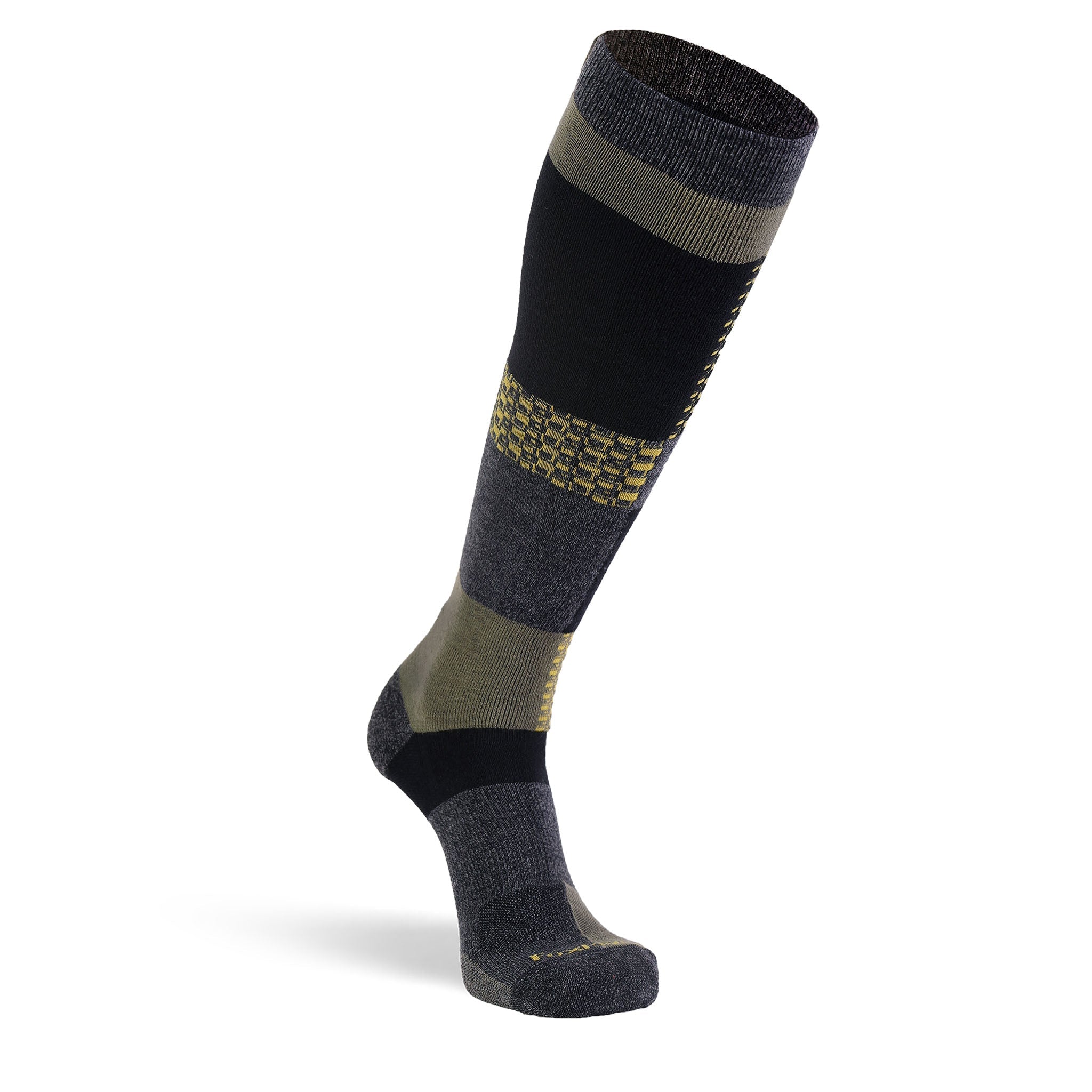 Men's Peakheat Park Rat Lightweight Over - the - Calf Ski and Snowboard Sock Grey/Chartreuse Medium - Fox River