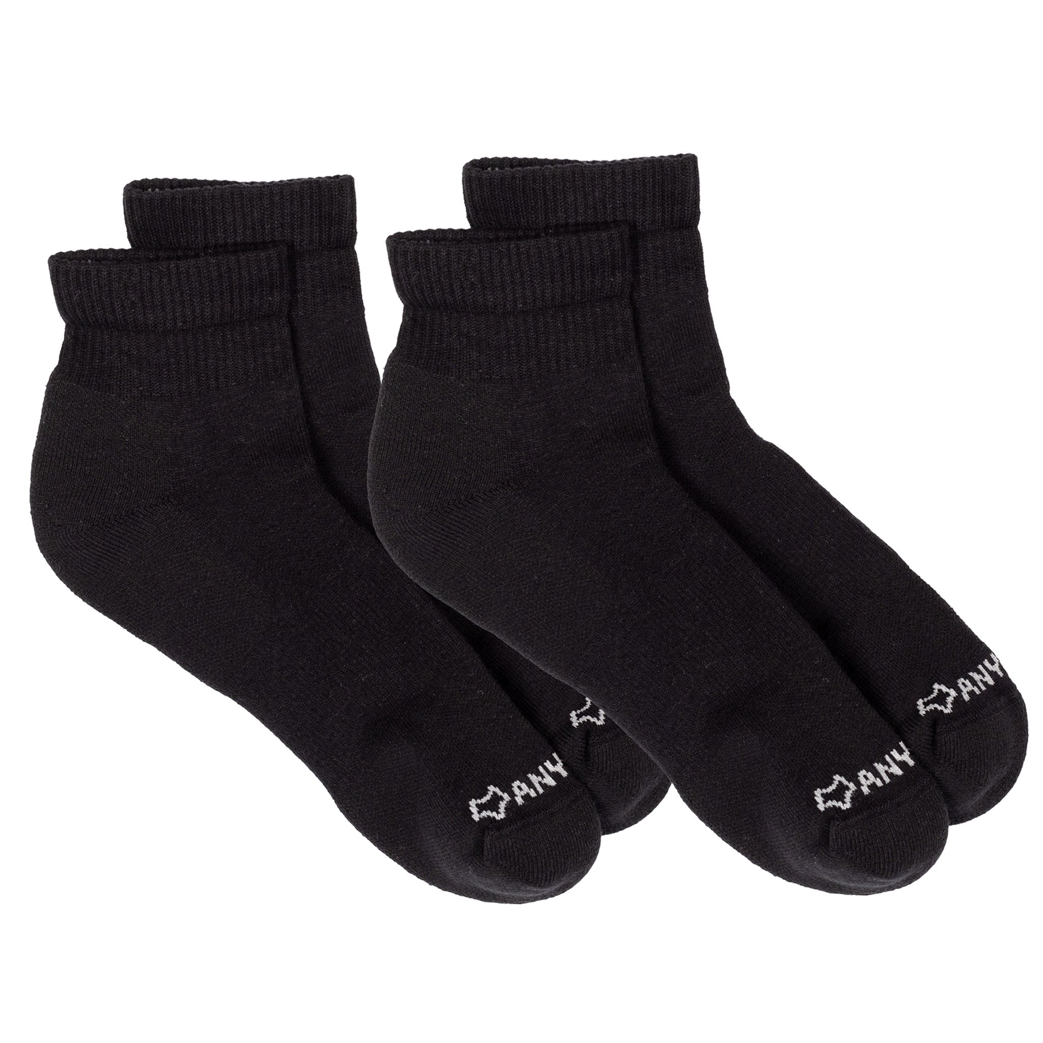 Anywear Essential Lightweight Quarter Crew Sock - 2 Pack Black/Black L/XL - Fox River