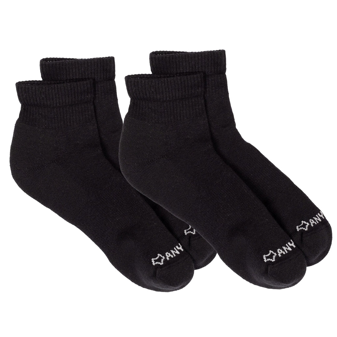 Anywear Essential Lightweight Quarter Crew Sock - 2 Pack Black/Black L/XL - Fox River