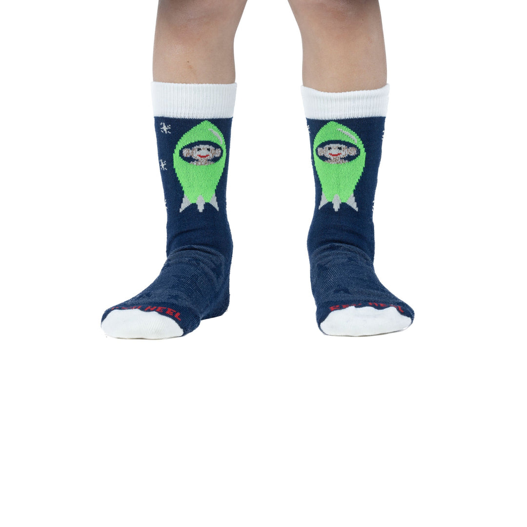 Kid’s Astronaut Monkey Lightweight Crew Everyday Sock - 2 Pack Grey Kids' X - Small - Fox River