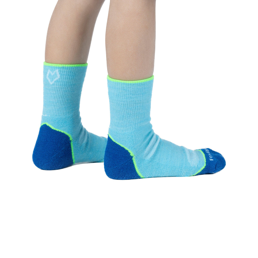 Kid's Base Camp 2.0 Lightweight Crew Hiking Sock - 2 Pack Blue/Green Kids' X - Small - Fox River