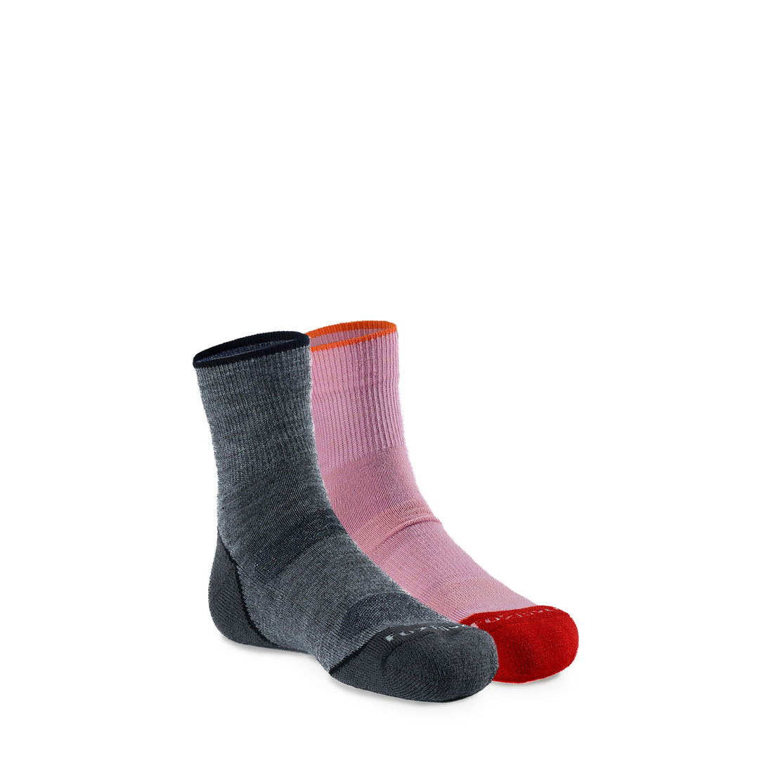 Kid's Base Camp 2.0 Lightweight Crew Hiking Sock - 2 Pack Grey/Pink Kids' X - Small - Fox River