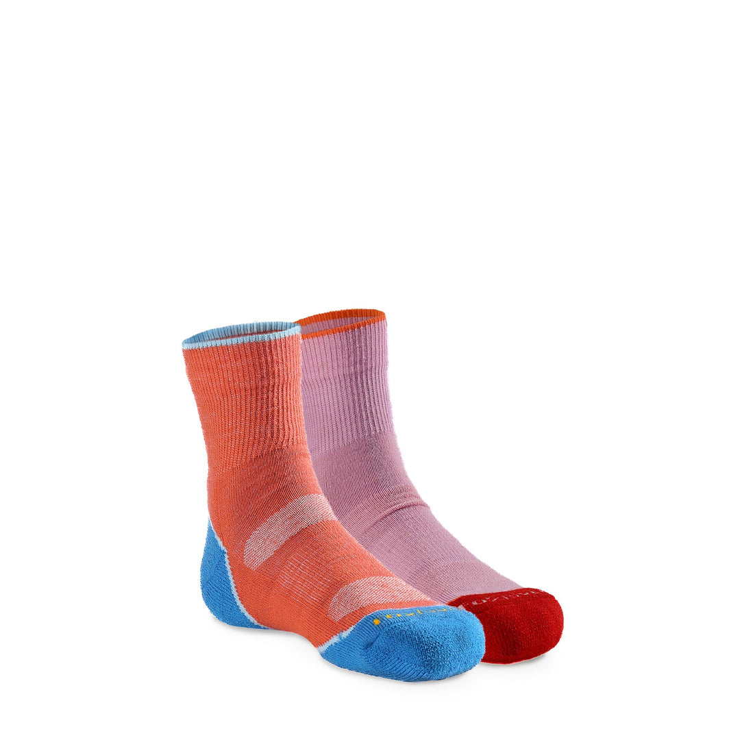 Kid's Base Camp 2.0 Lightweight Crew Hiking Sock - 2 Pack Orange/Pink Kids' X - Small - Fox River