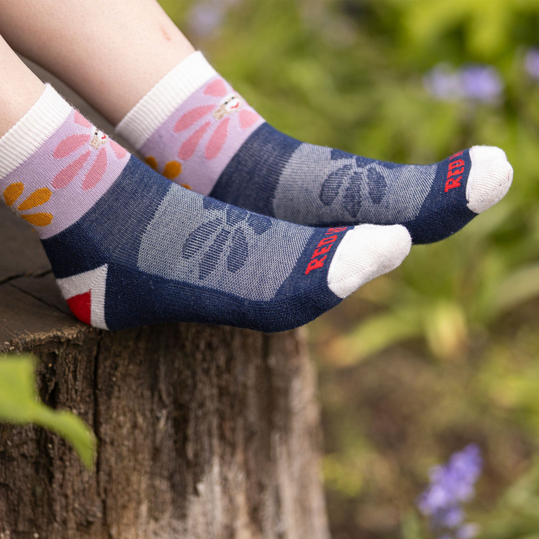 Kid's Flower Monkey Lightweight Crew Everyday Sock - 2 Pack Navy Kids' X - Small - Fox River