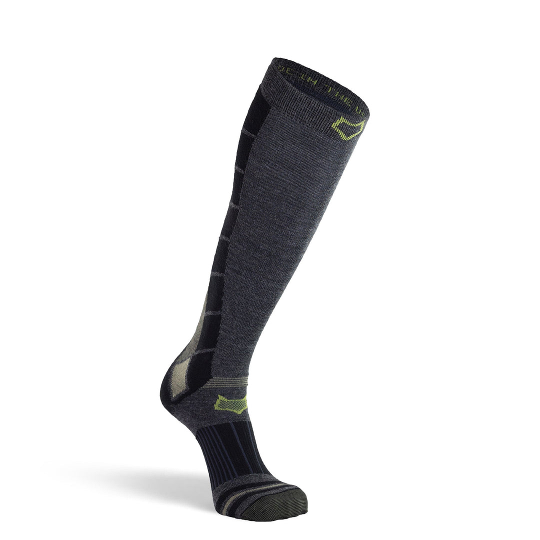 Men's Grenoble Ultra - Lightweight Over - the - Calf Ski and Snowboard Sock Grey/Black Medium - Fox River