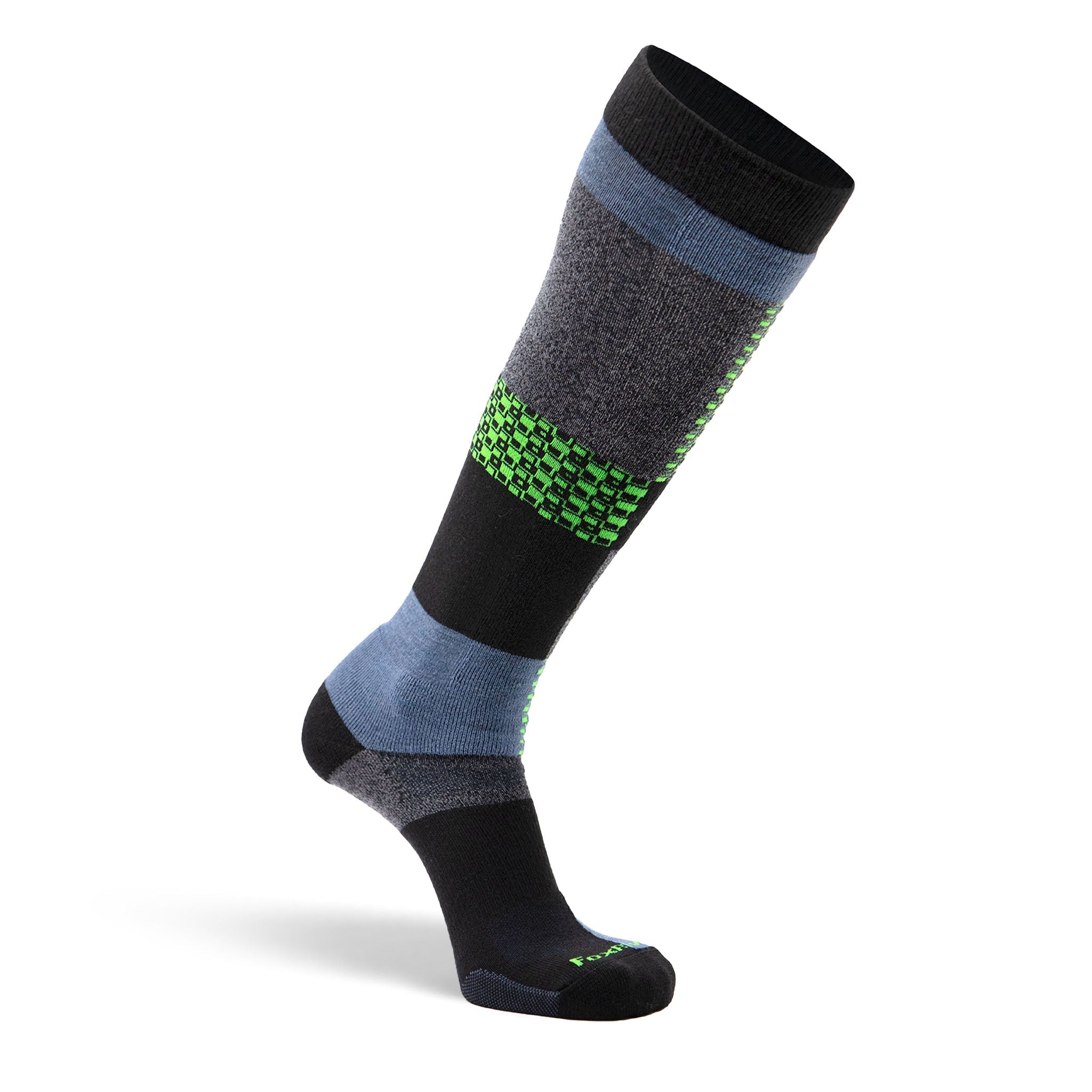Men's Peakheat Park Rat Lightweight Over - the - Calf Ski and Snowboard Sock Black/Green Medium - Fox River