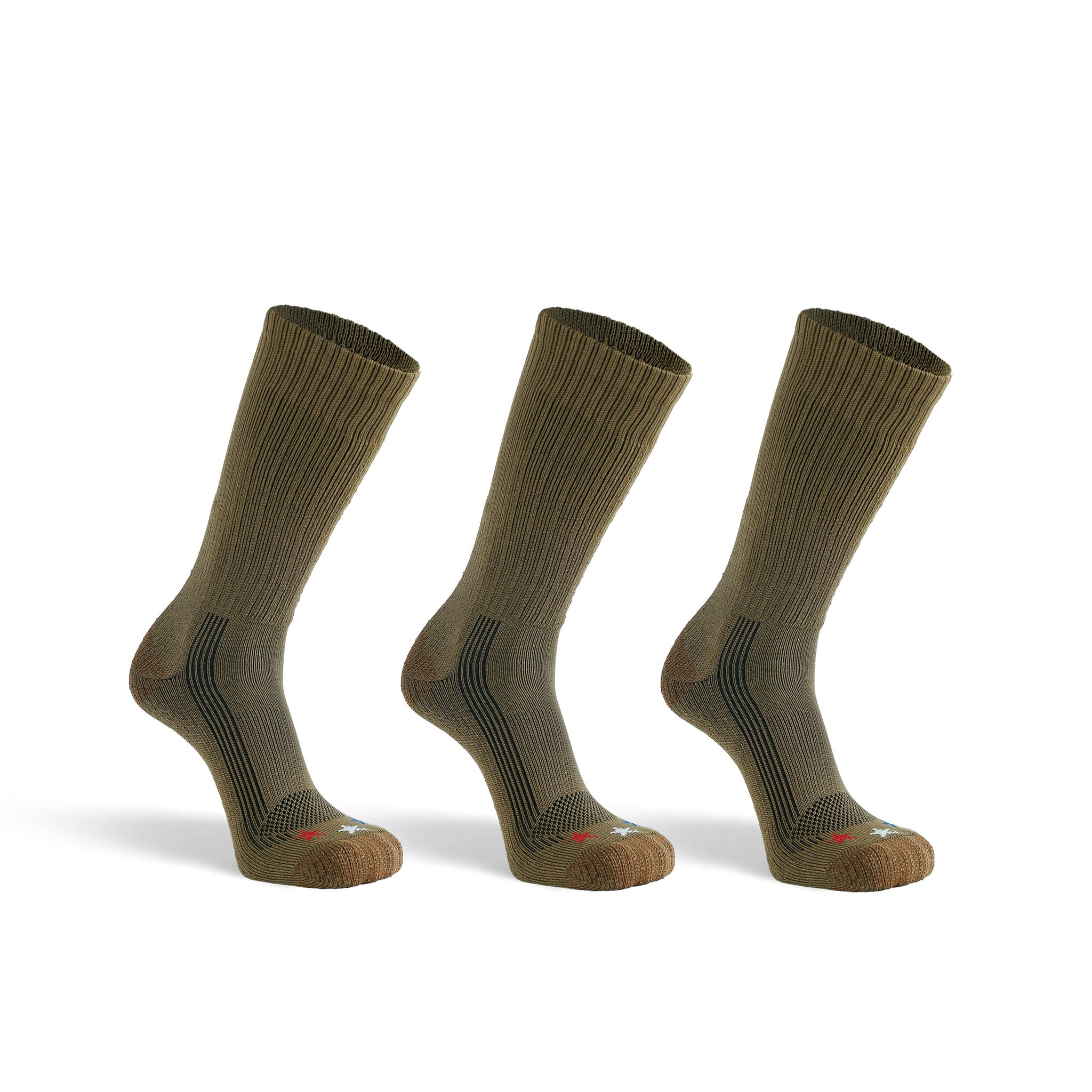 Tactical Americana Lightweight Crew Military Sock Bundle - 3 Pairs Coyote Brown Small - Fox River