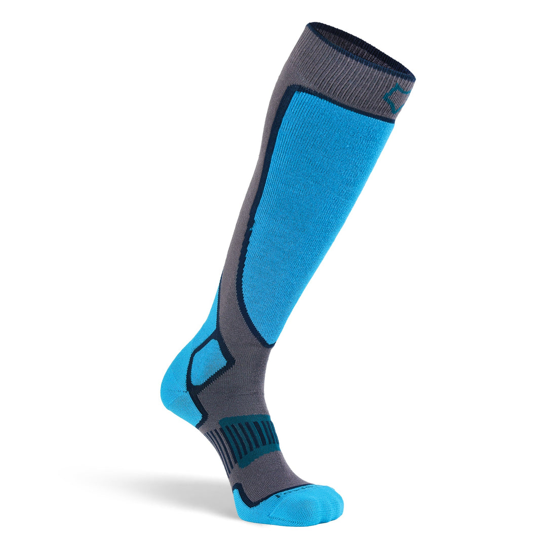 Valdez 2.0 Lightweight Over-the-Calf Ski and Snowboard Sock Grey/Blue Medium - Fox River