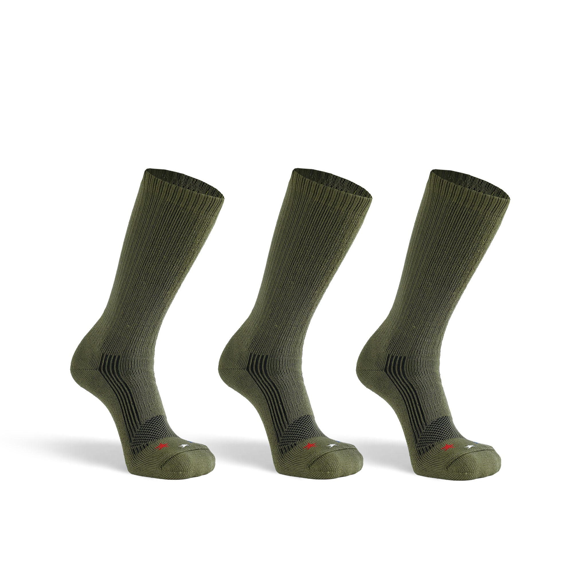 Wick Dry Maximum Americana Medium Weight Crew Military Sock Bundle - 3 Pairs Army Green Small - Fox River