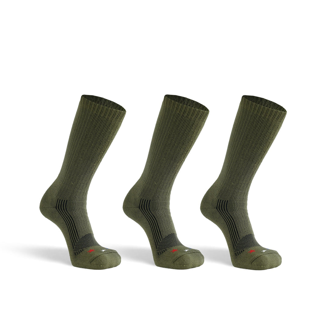 Wick Dry Maximum Americana Medium Weight Crew Military Sock Bundle - 3 Pairs Army Green Small - Fox River