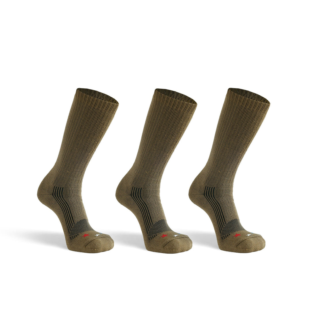 Wick Dry Maximum Americana Medium Weight Crew Military Sock Bundle - 3 Pairs Coyote Brown Small - Fox River
