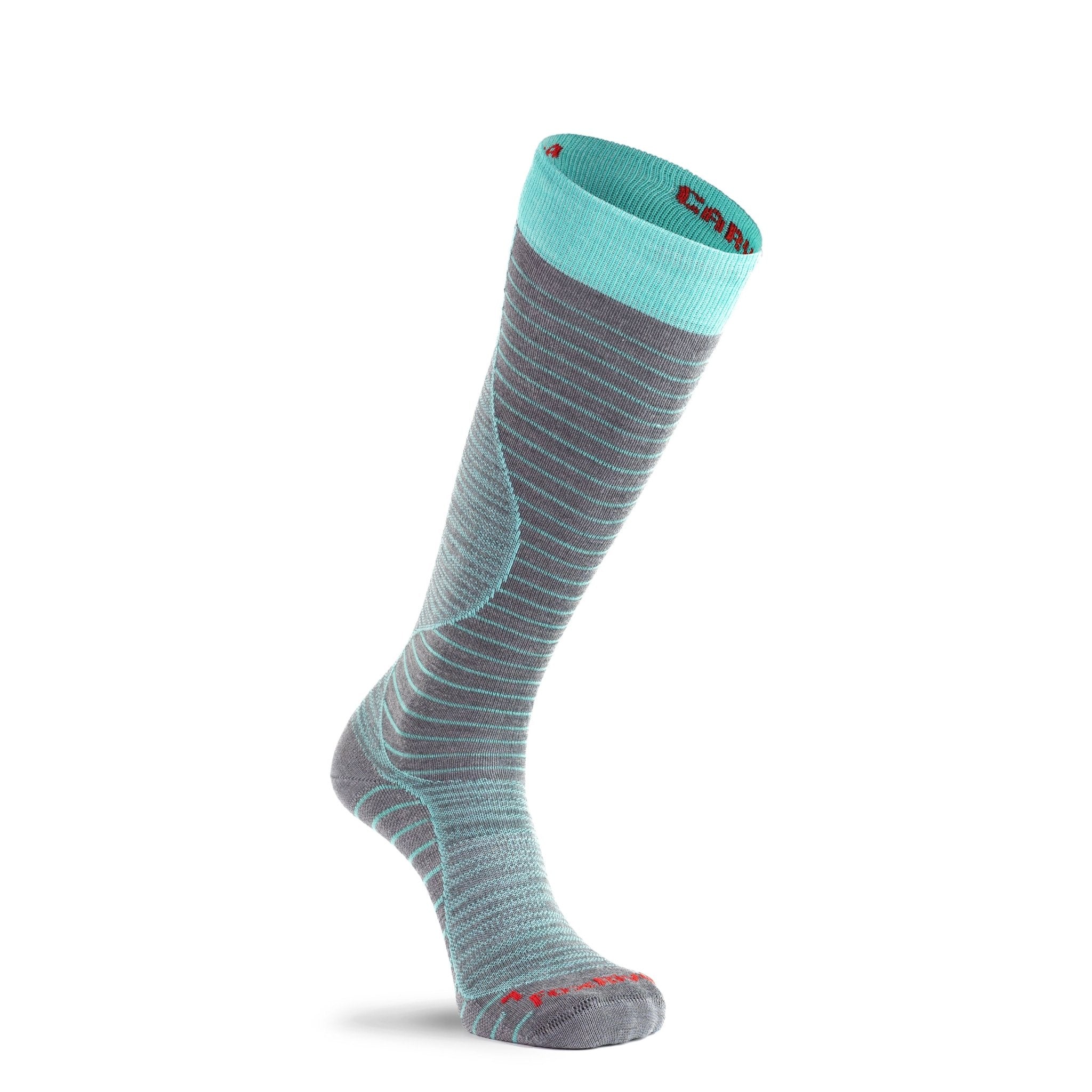 Women's Carve Ultra - Lightweight Over - The - Calf Ski and Snowboard Sock Grey/Turquoise Small - Fox River