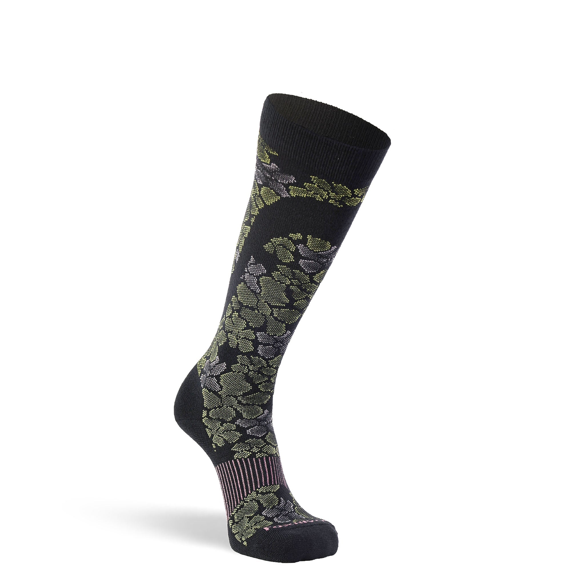 Women's Flower Power Ultra - Lightweight Over - the - Calf Ski and Snowboard Sock Fresh Lime Medium - Fox River