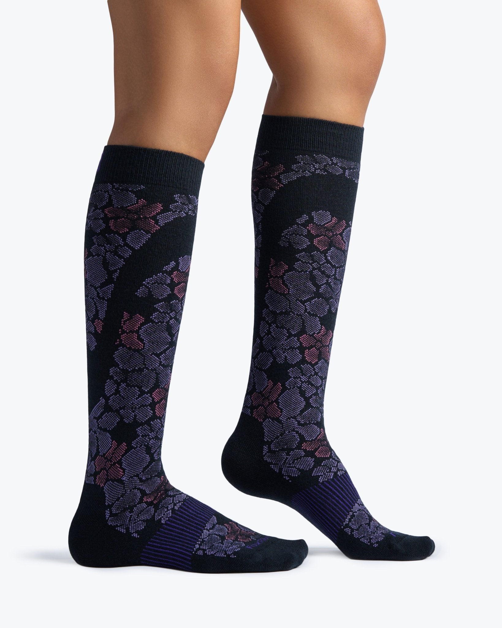 Women's Flower Power Ultra - Lightweight Over - the - Calf Ski and Snowboard Sock Ocean Depths Small - Fox River