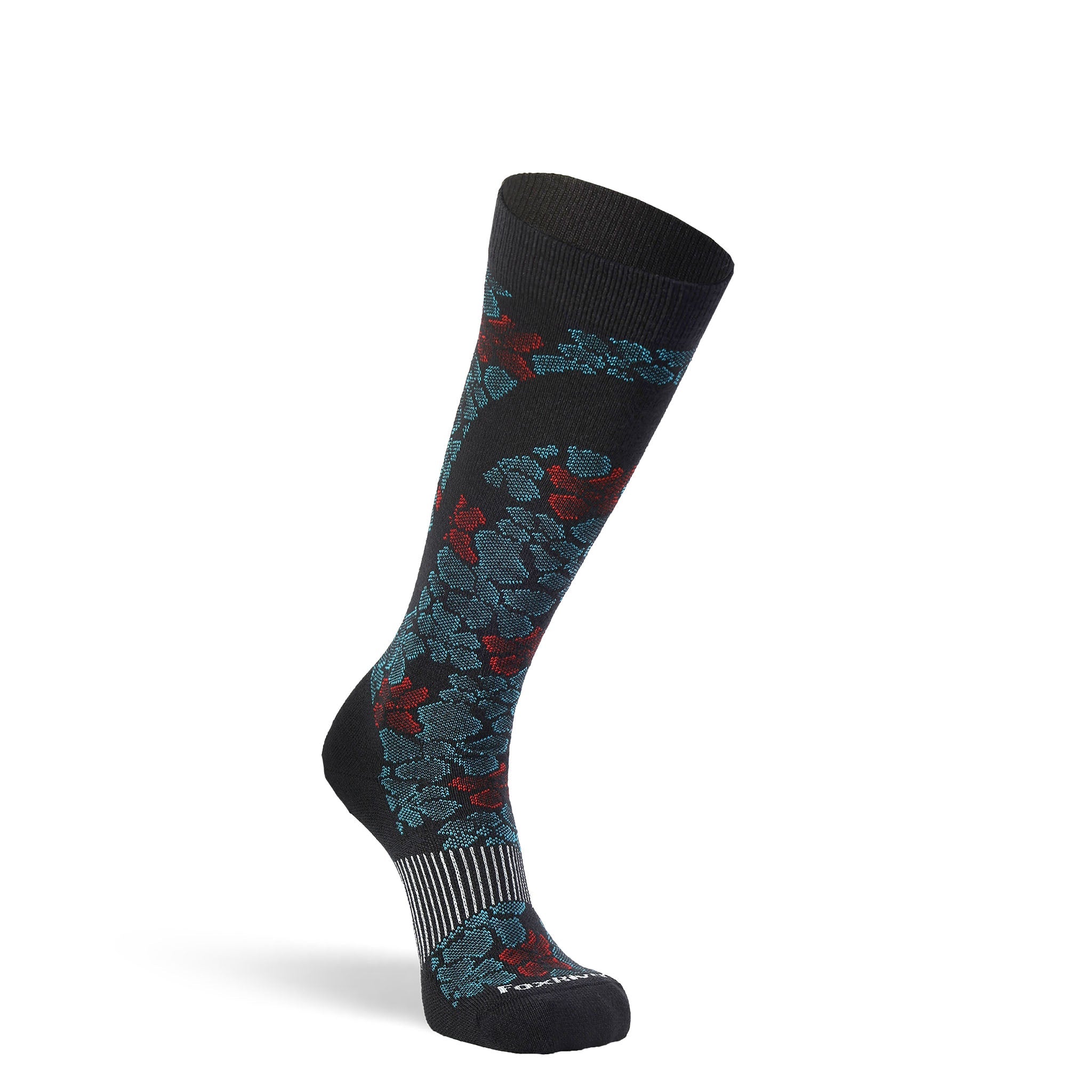 Women's Flower Power Ultra - Lightweight Over - the - Calf Ski and Snowboard Sock Ocean Depths Small - Fox River