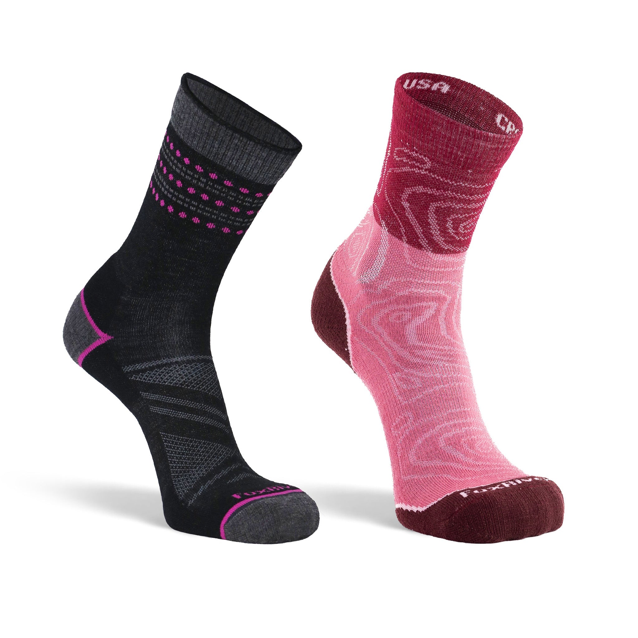 Women's Merino Wool Lightweight Crew Hiking Sock Bundle - 2 Pack Medium Multi - Fox River