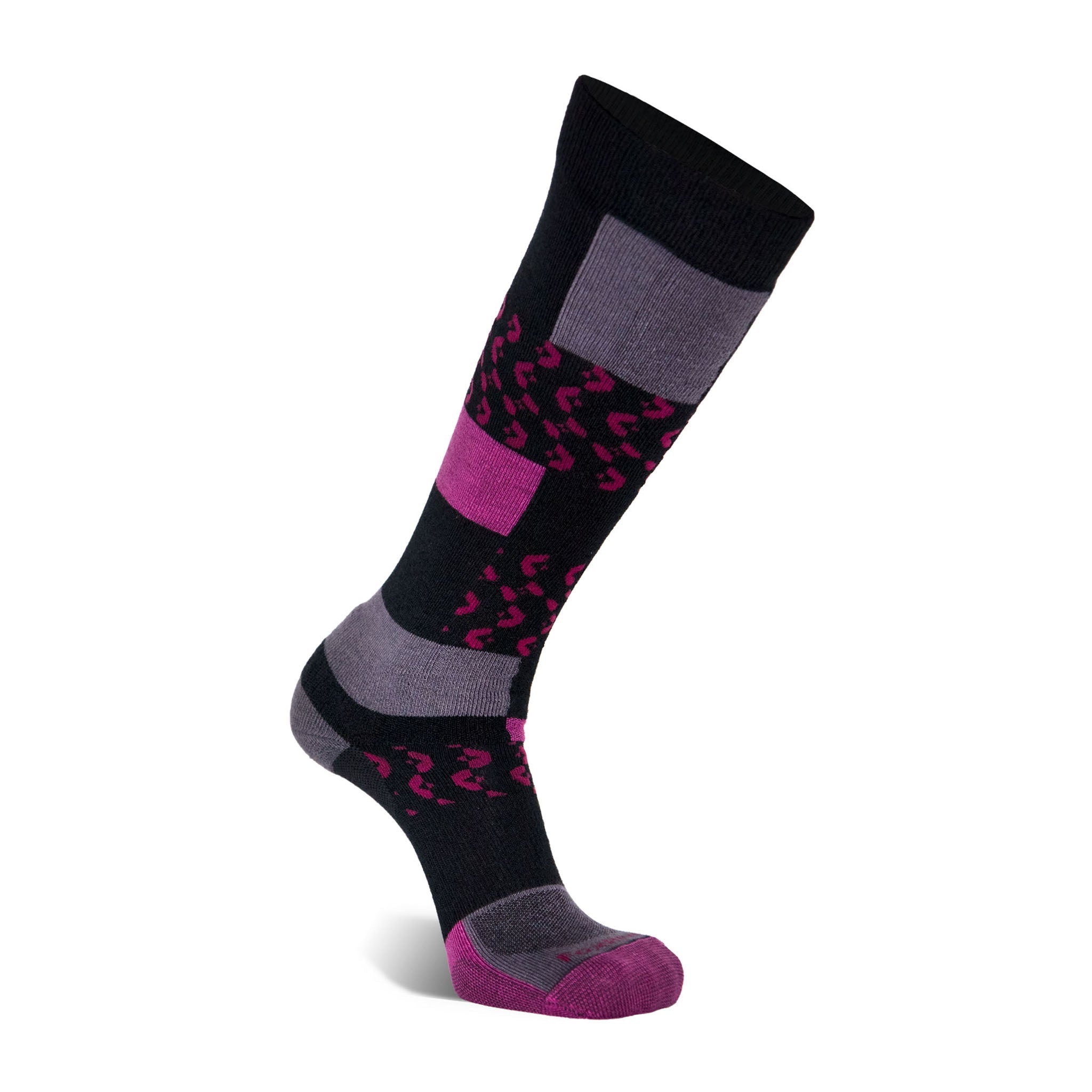 Women's Peakheat Liftie Lightweight Over-the-Calf Ski and Snowboard Sock Grey/Fuchsia Small - Fox River