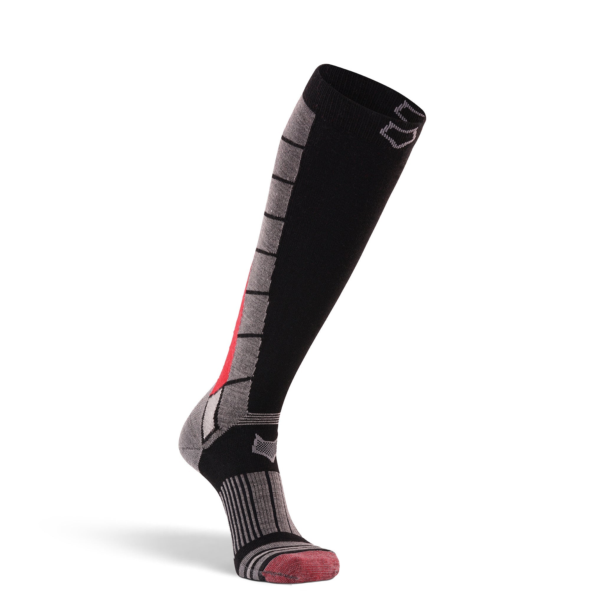 Men's Grenoble Ultra-Lightweight Over-the-Calf Ski and Snowboard Sock Black/Red Medium - Fox River
