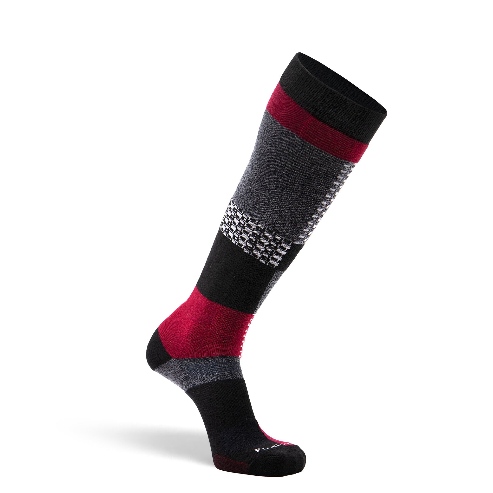 Men's Peakheat Park Rat Lightweight Over-the-Calf Ski and Snowboard Sock Black/Bordeaux Medium - Fox River