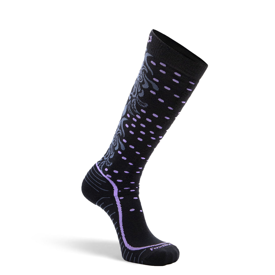 Women's Falling Leaf Lightweight Over-the-Calf Ski and Snowboard Sock Black Small - Fox River
