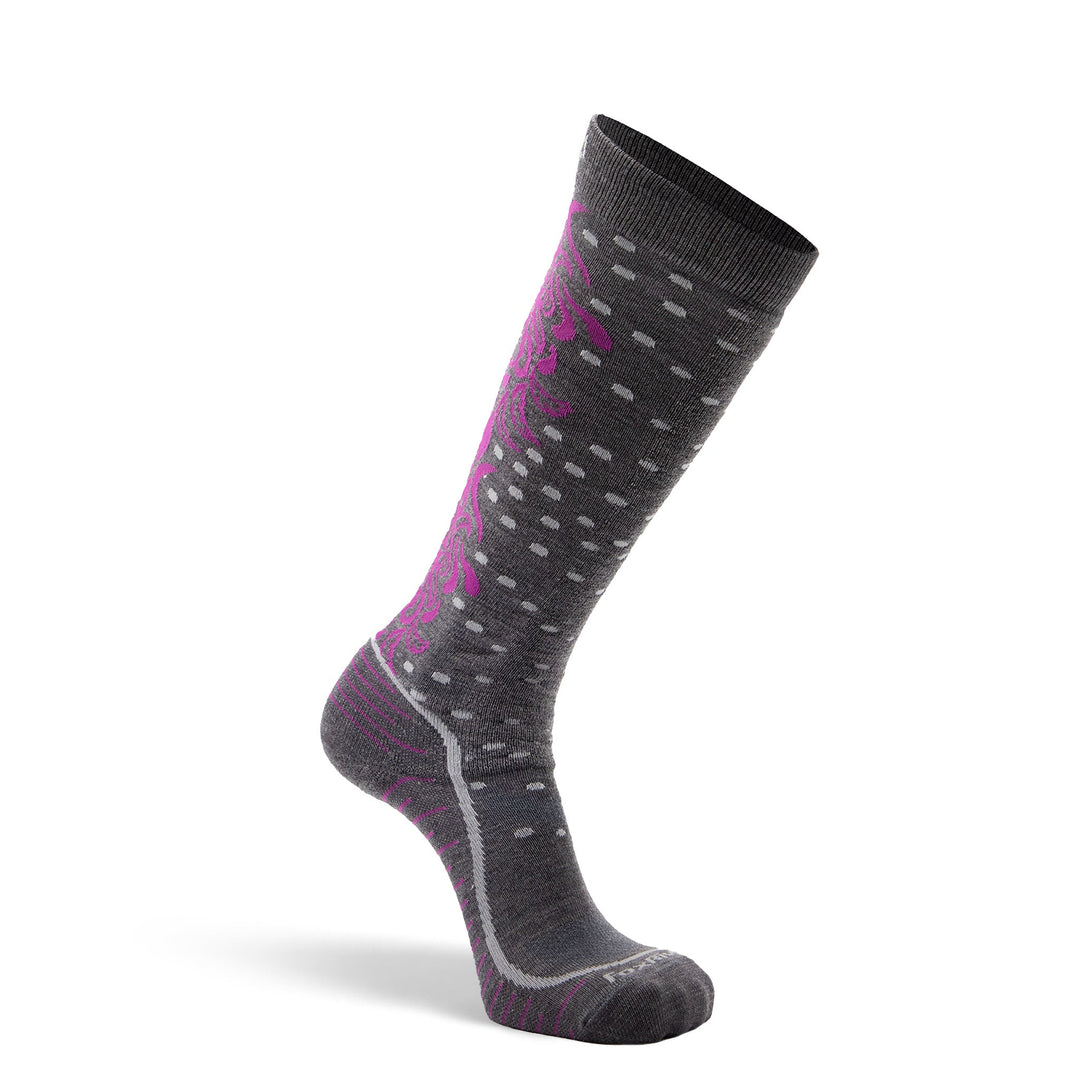 Women's Falling Leaf Lightweight Over-the-Calf Ski and Snowboard Sock Grey Small - Fox River