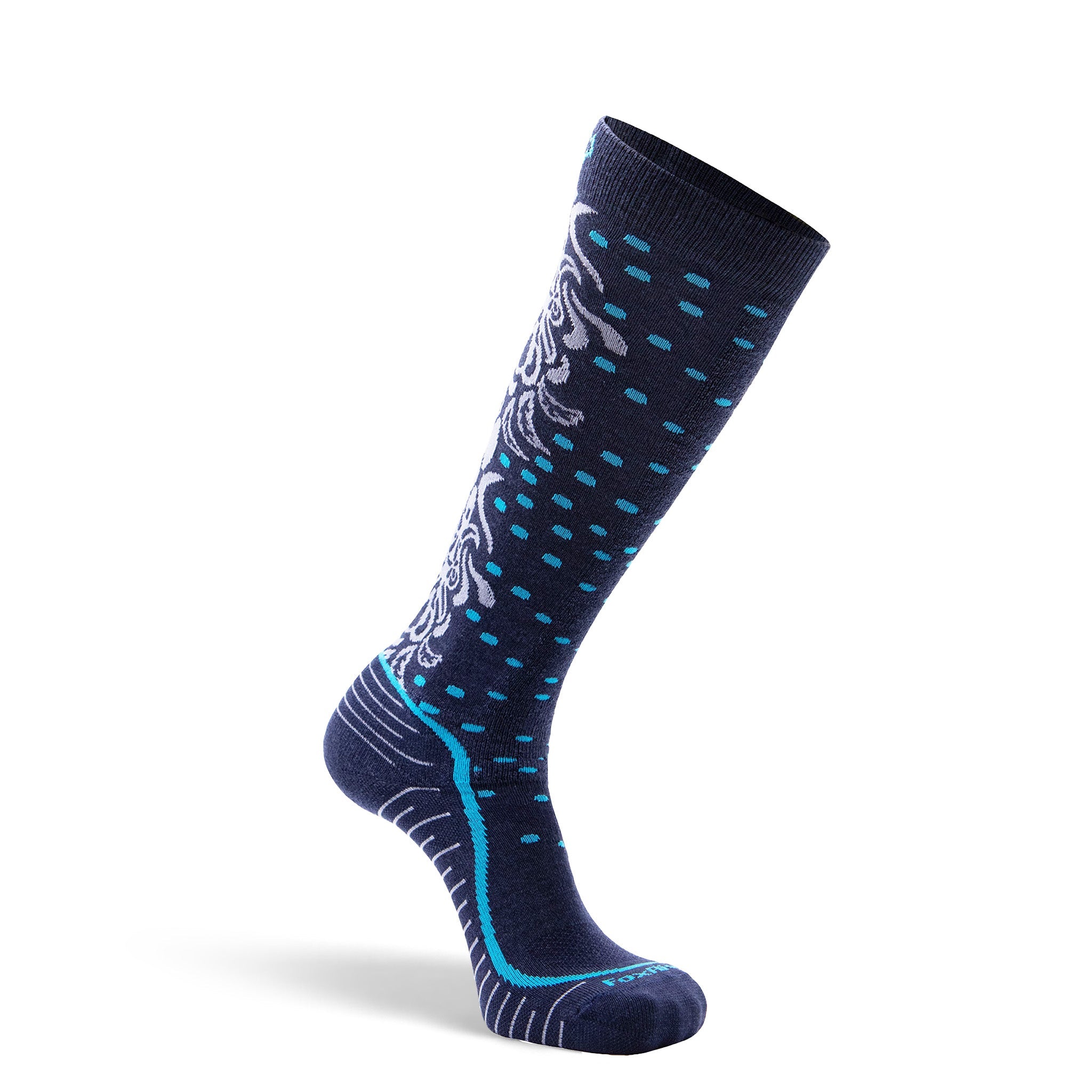 Women's Falling Leaf Lightweight Over-the-Calf Ski and Snowboard Sock Navy Medium - Fox River