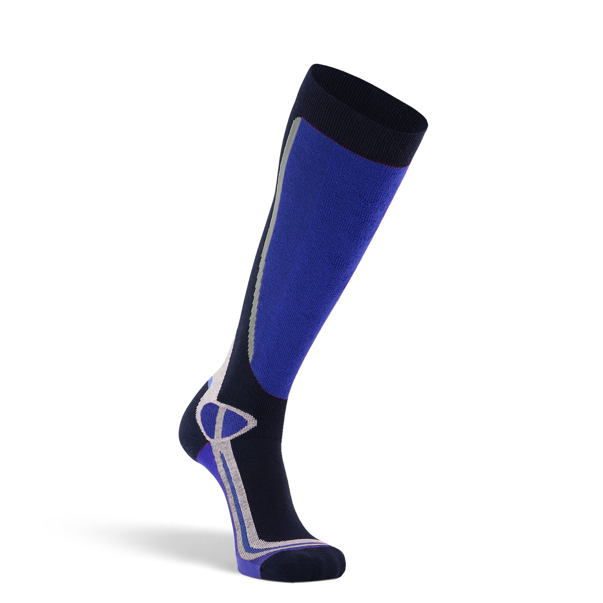 Women's Taos Lightweight Over-the-Calf Ski and Snowboard Sock Grey/Blue Medium - Fox River